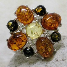 AWESOME MULTI COLOR NATURAL BALTIC AMBER 925 STERLING SILVER RING SIZE 5-10