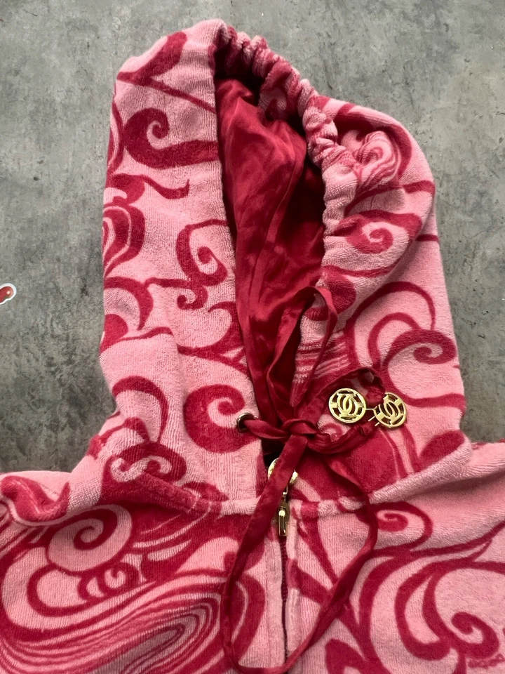 Bebe Hoodie Girls Small Pink Full Zip Terrycloth Y2K  pre owned towel top gold - Imagem 2 de 4