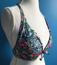 Victoria  s Secret Multicolor Ruffle Halter Bikini Top, 34D, Underwire, Pads
