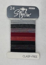 NEW Stylin  Clasp-Free Ponytail Holders, 24 Count, Multicolored