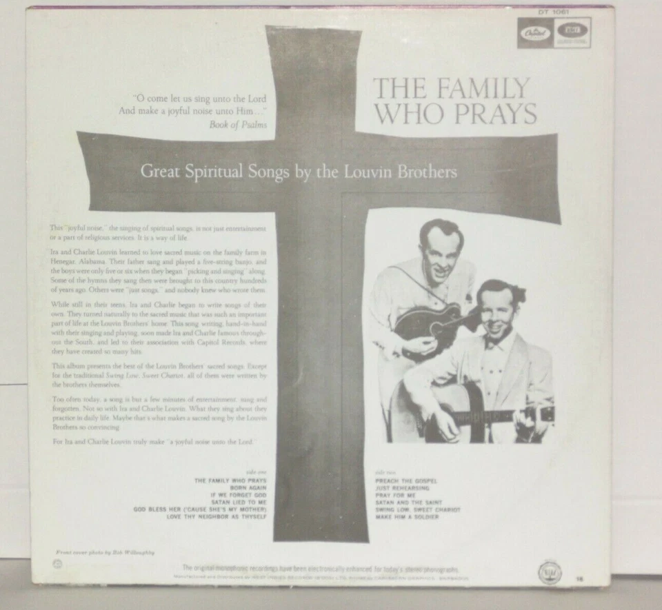 LOUVIN BROTHERS The Family Who Prays Barbados LP Plays Well VG+ Capitol DT1061  - Image 2 of 3