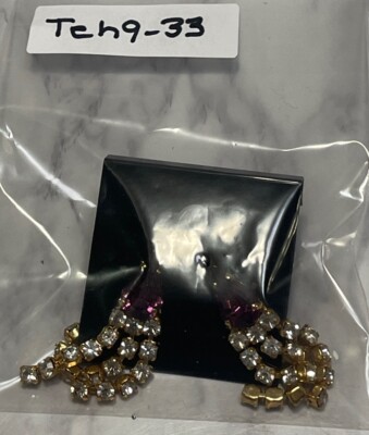 Purple & Clear Rhinestone Gold Tone Prong Set Pierced Earrings