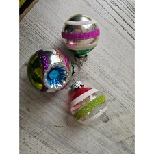 Mini vintage radko shiny Brite indent striped ball ornament set reflector glitte
