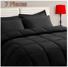 TAIMIT Black Queen Size Comforter Set - 7 Pieces, Bed in a Bag Bedding Sets w...