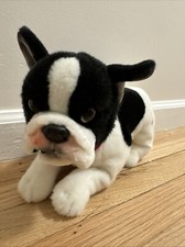 FAO Schwarz Plush Dog Puppy FRENCH BULLDOG 12"L Animal Toy Black White