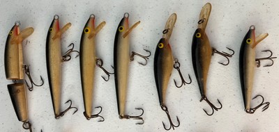 Lot De 3 Leurres De Pêche Sur Glace Vintage Rapala - Origine Finlandaise, Modèles Ménés Et Colza, Occasion