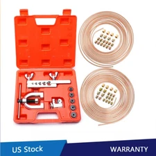 New 25ft 3/16 + 1/4 Copper Coated Brake Line & Double & Single Flaring Tool Kit