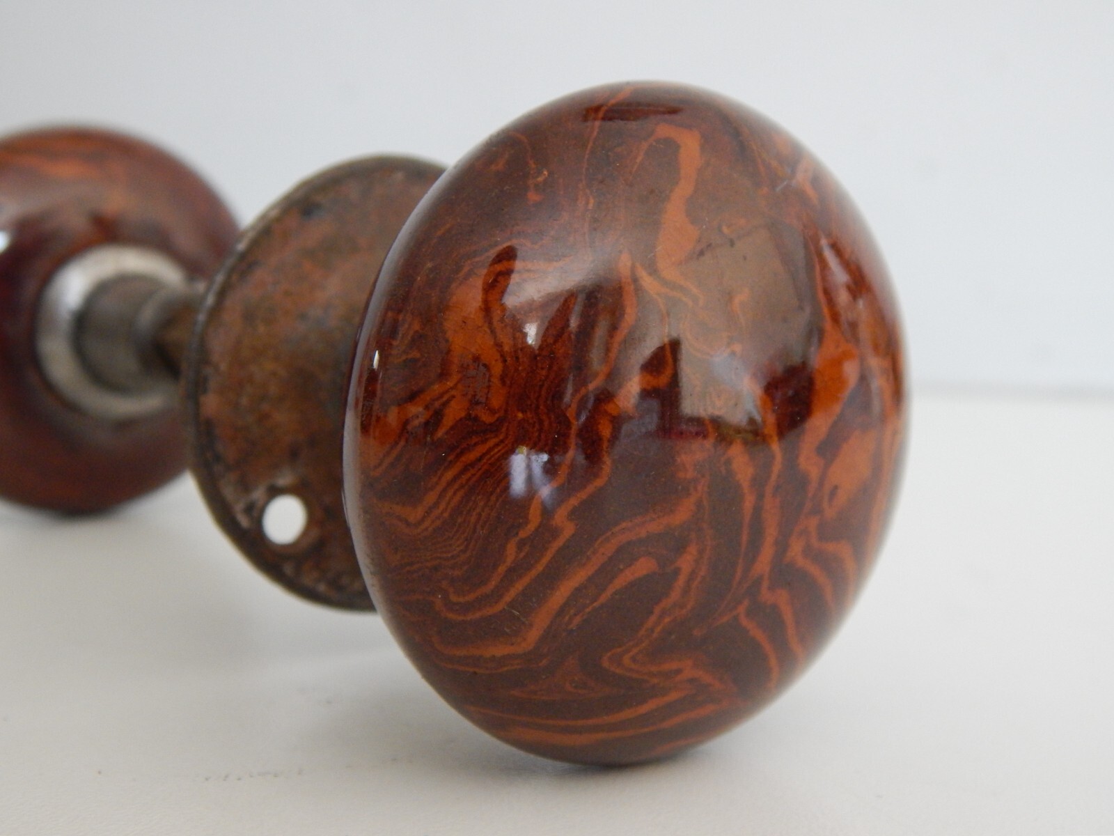 1 x pair of Large 57 mm Antique Victorian Bennington Tiger Swirl Door