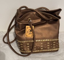 Vintage Brown Metallic Shoulder Bag Gold Studded Accents NOS