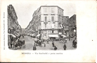 Messina Via Garibaldi and Porta Marina Postcard (UNPOSTED).