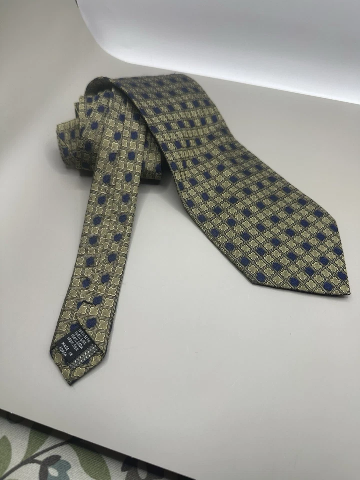 "Corbata de seda de diseñador geométrica dorada/azul 60"" ROBERTO VILLINI Collezione para hombre" Foto 3 de 4