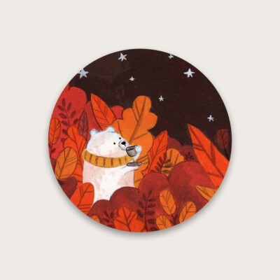 Sticker Vinyl Shiny Bear Coffee Night Drink Decoration Round form Adorable Cute