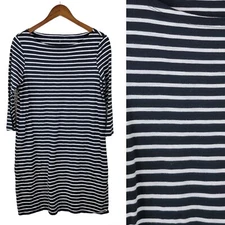 Garnet Hill T-Shirt Dress Size 8 A-Line Comfort Striped Cotton Casual Black 