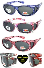 Women Oval Anti Glare Polarized Lens Cover Fit Over Sunglasses Heart Side Shield
