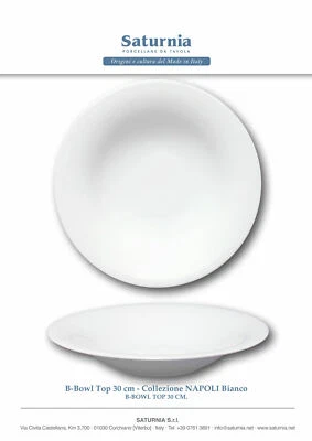 SATURNIA SET 6 PIATTI PIATTO NAPOLI PASTA B-BOWL CM.30 TOP PORCELLANA TOP SHOP ITALIA