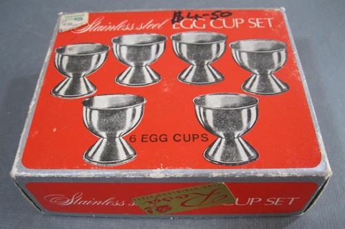 Retro vintage 70s Rosa stainless steel egg cup set x 6 boxed - Picture 2 of 4