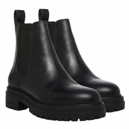 NEW Women's Steve Madden Trap Chelsea Boot BLACK Leather, CHUNKY HEEL SIZE 8-MED - Picture 2 of 8