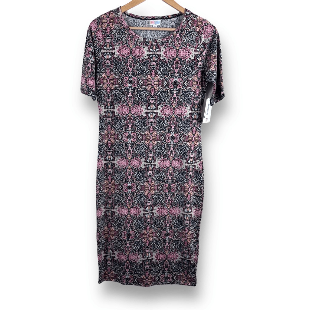 LuLaRoe Women’s M Julia Midi Dress Black Pink Boho Mandala Print Stretch New
