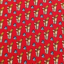 Salvatore Ferragamo Silk Designer Necktie Whimsical Flower Vase Pattern Red Tie