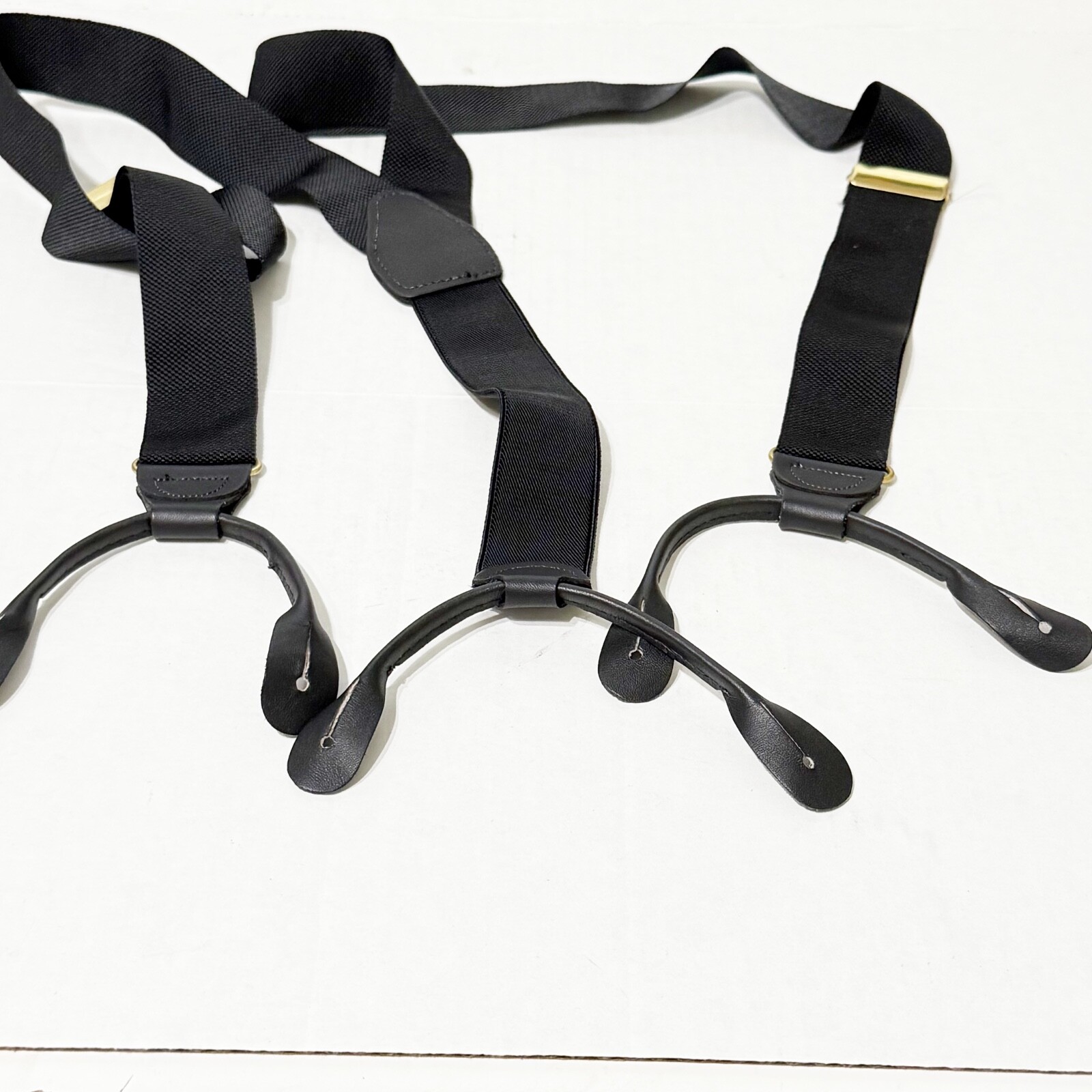 2 Fabric Leather Button Solid Brass Adjustable Su… - image 5