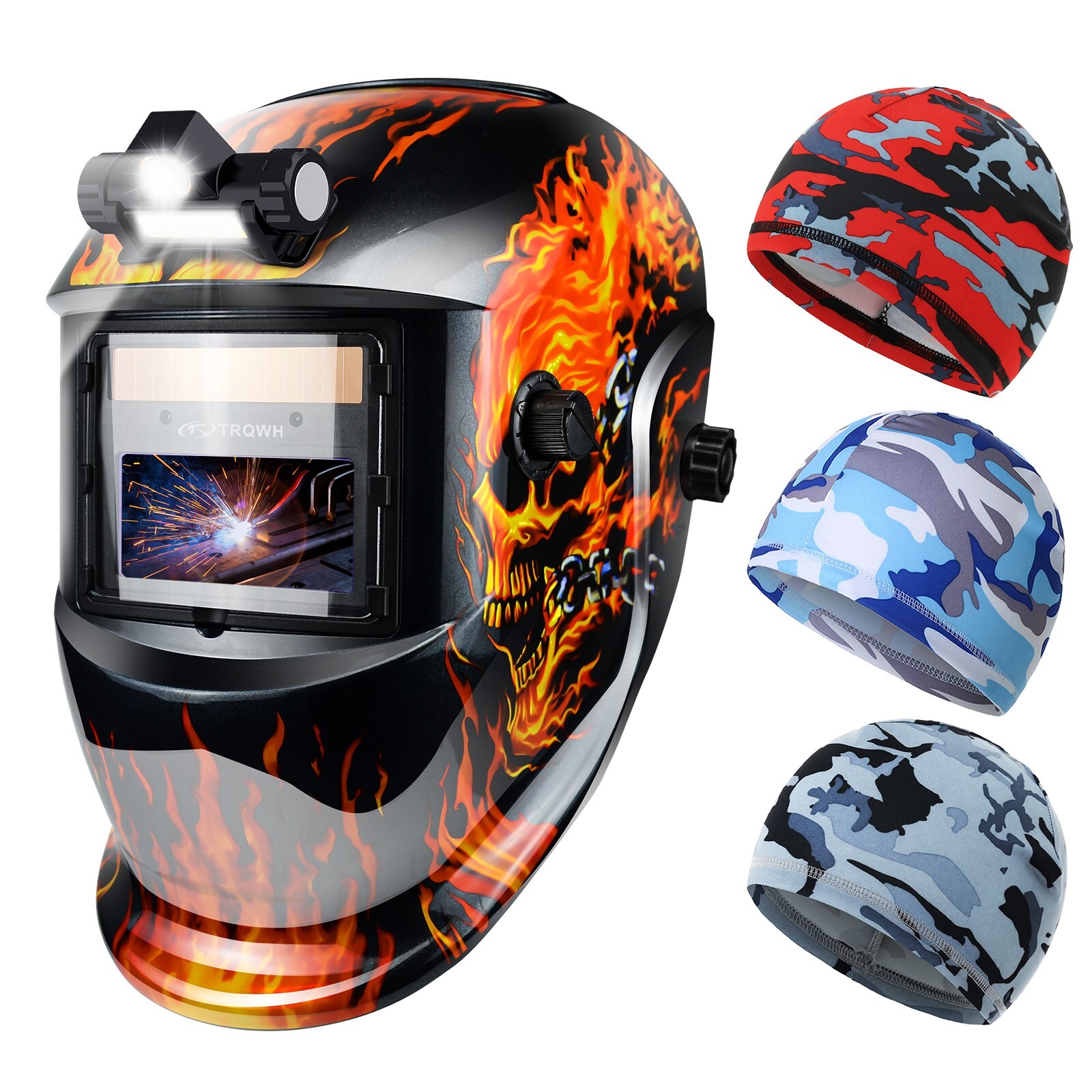 TRQWH Auto Darkening Welding Helmet with 2 Arc Sensors & Camo Caps Set True Color View
