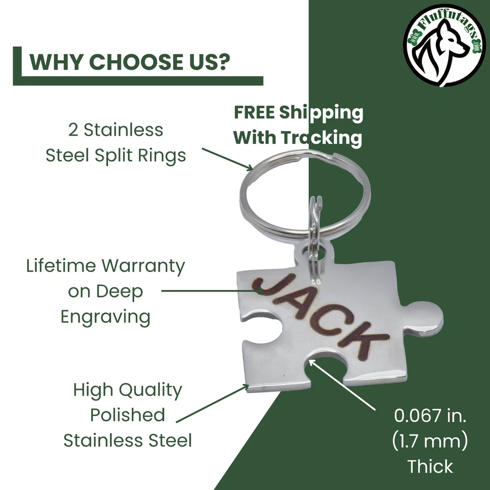 Deep Engraved Puzzle Pet ID Tag – Stainless Steel Double Sided Lifetime Warranty - Image 2 of 4