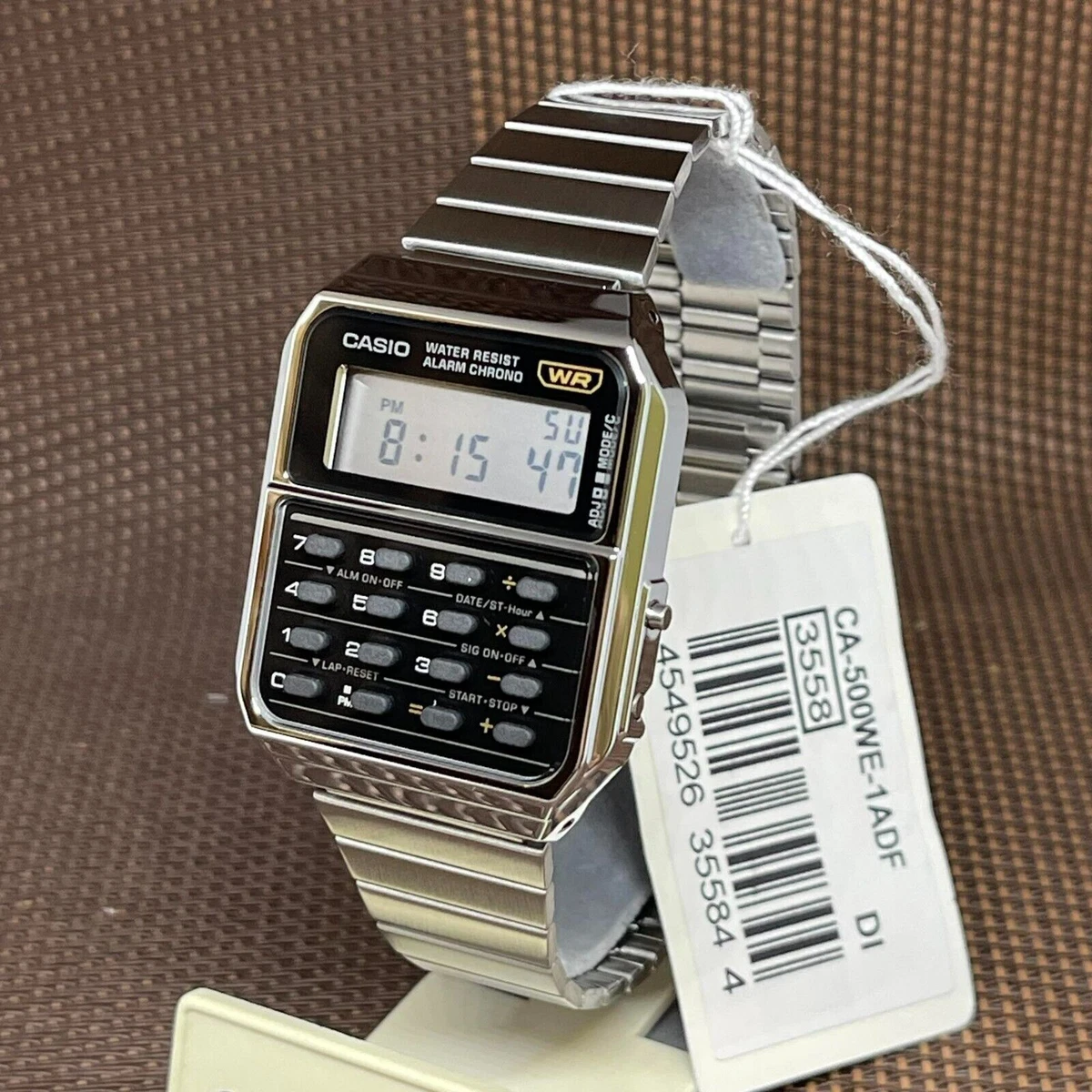 Casio Vintage CA 500WE 1A Calculatrice en acier inoxydable Montre quartz