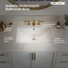 HOROW Undermount Bathroom Sink 20.3''-23.62'' Vitreous Vanity Sink with overflow