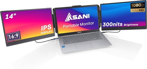 Laptop Screen Extender Asani 14" Portable Monitor Full HD Tri-screen USB Type-C - 第 1/10 張圖片