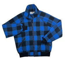 Vintage L.L. Bean Fleece Jacket Mens XL Blue Buffalo Plaid Made in USA Zip Up