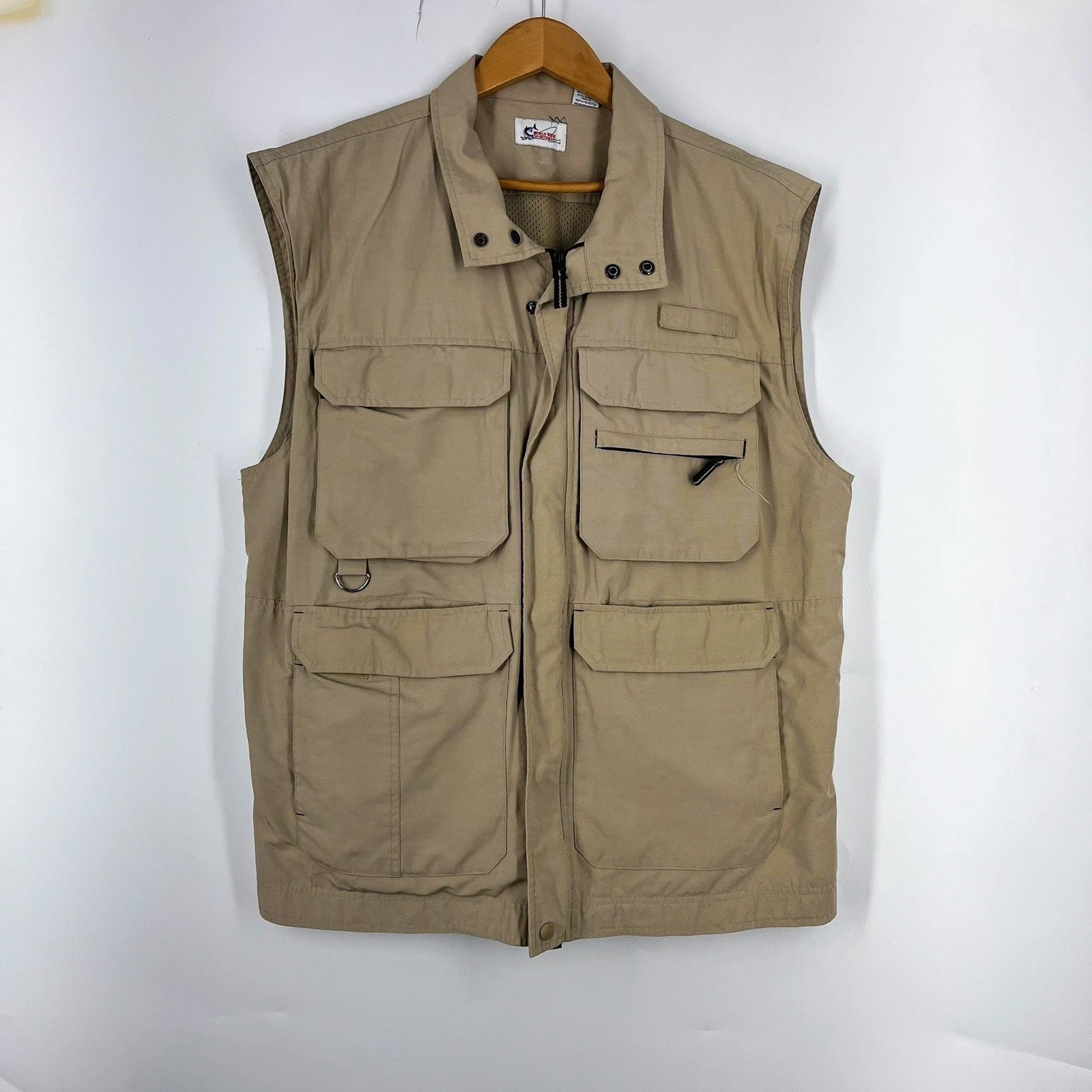 World Wide Sportsman Mens Fishing Vest Tan Khaki Multi-Pocket Utility Size L