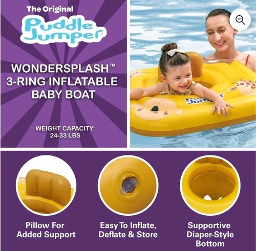 Puddle Jumper WonderSplash Cuadrado 3 Anillos Inflable Bebé Bote Flotador, 24-33lbs... - Imagen 4 de 9