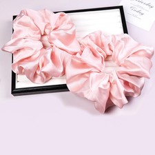 2 PCS Oversized Satin Scrunchies Extra Large Hair Ties Light Pink No Damage