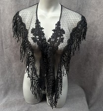 Vintage Black Lace Shawl Scarf W/ Fringe