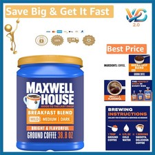 Breakfast Blend Mild Roast Ground Coffee Canister 38.8 oz Certified Kosher 11.84 per pound