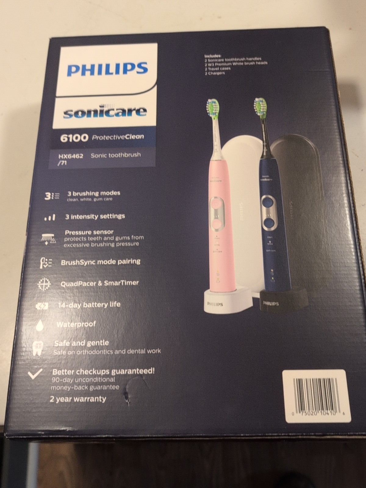 Philips Sonicare 6100 ProtectiveClean Power Toothbrush 2 Pack, Navy/Pink *New