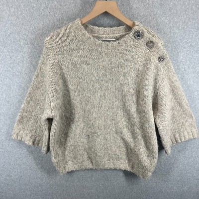 Ba&Sh Bash Womens S Knit Sweater Jeweled Shoulder 3/4 Dolman Sleeve NWOT