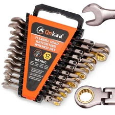 12Pc Flexible Ratcheting Wrench Set Metric 8-19mm Spanner Gear Ring Combos