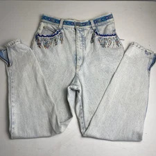 vtg Distressed Gitano Express jeans Beaded Pickets Ankle Zipper High Waist
