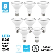 EcoSmart PAR30 LED Flood Light Bulbs  Dimmable Energy Star | Daylight  8 Pack