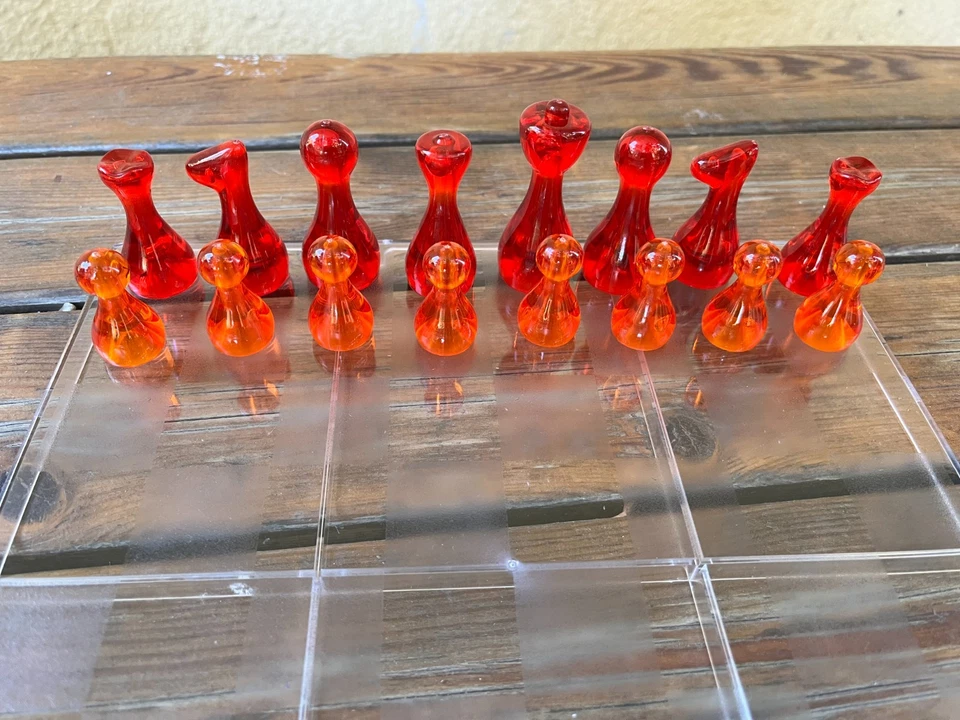 Handmade Acrylic Chess Set – Transparent Blue & Red Pieces – Modern Acrylic Glas - Image 2 of 4
