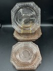 ANCHOR HOCKING PINK DEPRESSION GLASS SQUARE SALAD PLATES SET OF 4 AND 4 SAUCERS