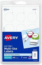 Removable Multi-Use ID Labels on Printable 1in dia labels White 600/PK - 2EA