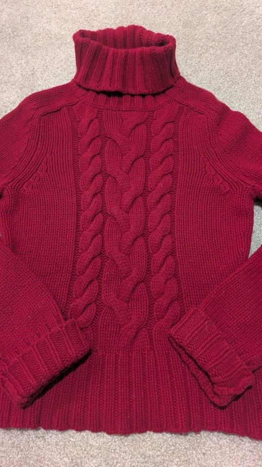 Express Womens Cable Knit Turtleneck Sweater Medium Wool Cashmere Red Cable Knit - Image 2 of 4