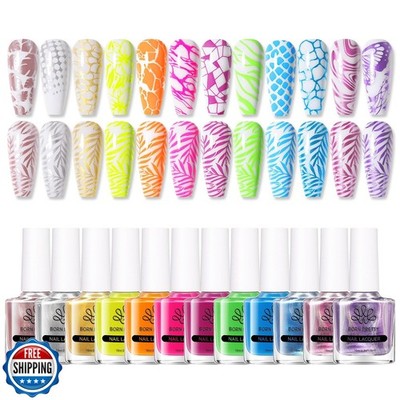Born Pretty Nail Stamping Polish, 12 Colors Neon Metallic Effect Fingernail S