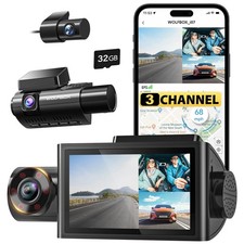 WOLFBOX i07 3 Channel Dash Cam Built-in WiFi GPS, 4K Dash Camera Front and In...