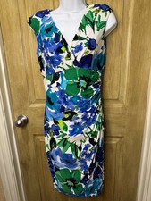 Lauren Ralph Lauren Dress Women's 2 Blue Green V Neck Sheath Stretch