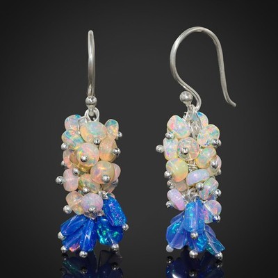Ethiopian Opal Cluster dangle 925 sterling silver gemstones Earrings jewelry e55