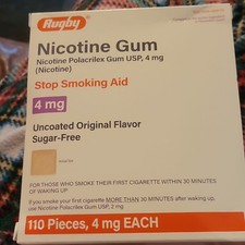 Rugby Nicotine Gum 4mg Uncoated Sugar-Free Original Flavor 110 Count