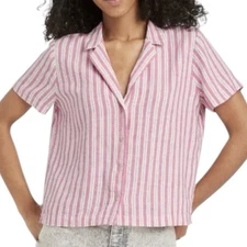 Universal Thread Women's Short Sleeve Pink Striped Button-Down Shirt Medium